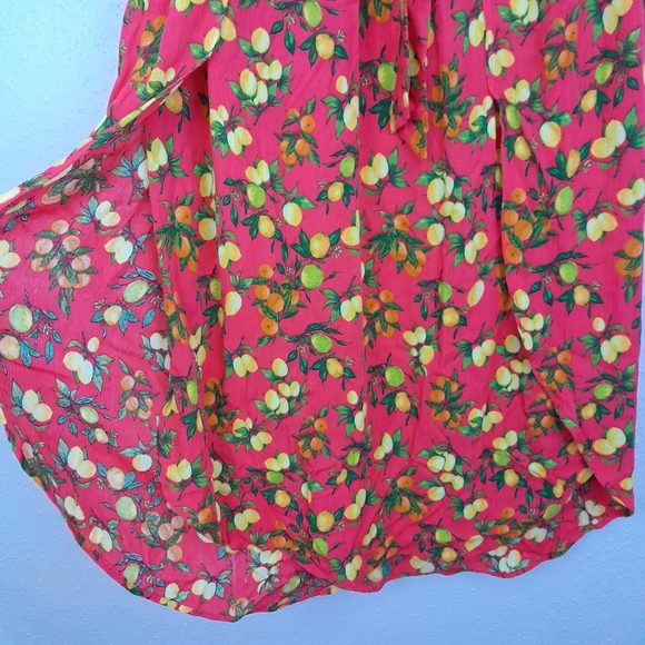 Signature Studio Lemon Citrus Print High Waist Maxi Skirt Pink Size Small - Picture 9 of 12